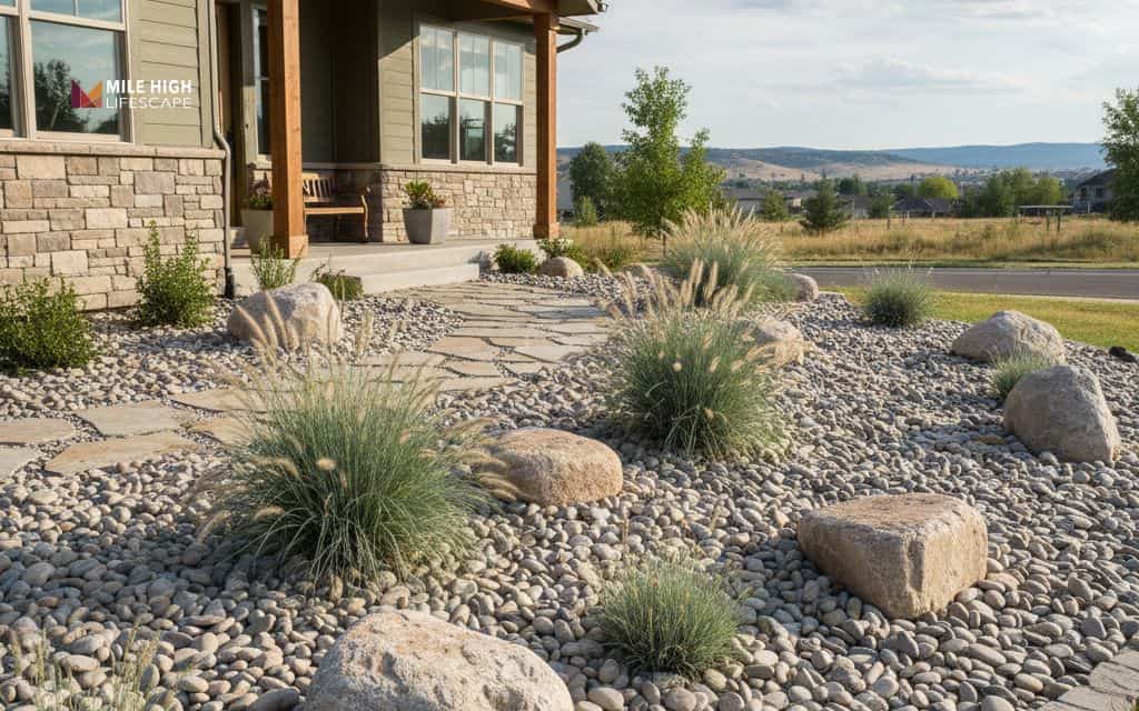 Rock bed installation and xeriscape in Colorado Springs